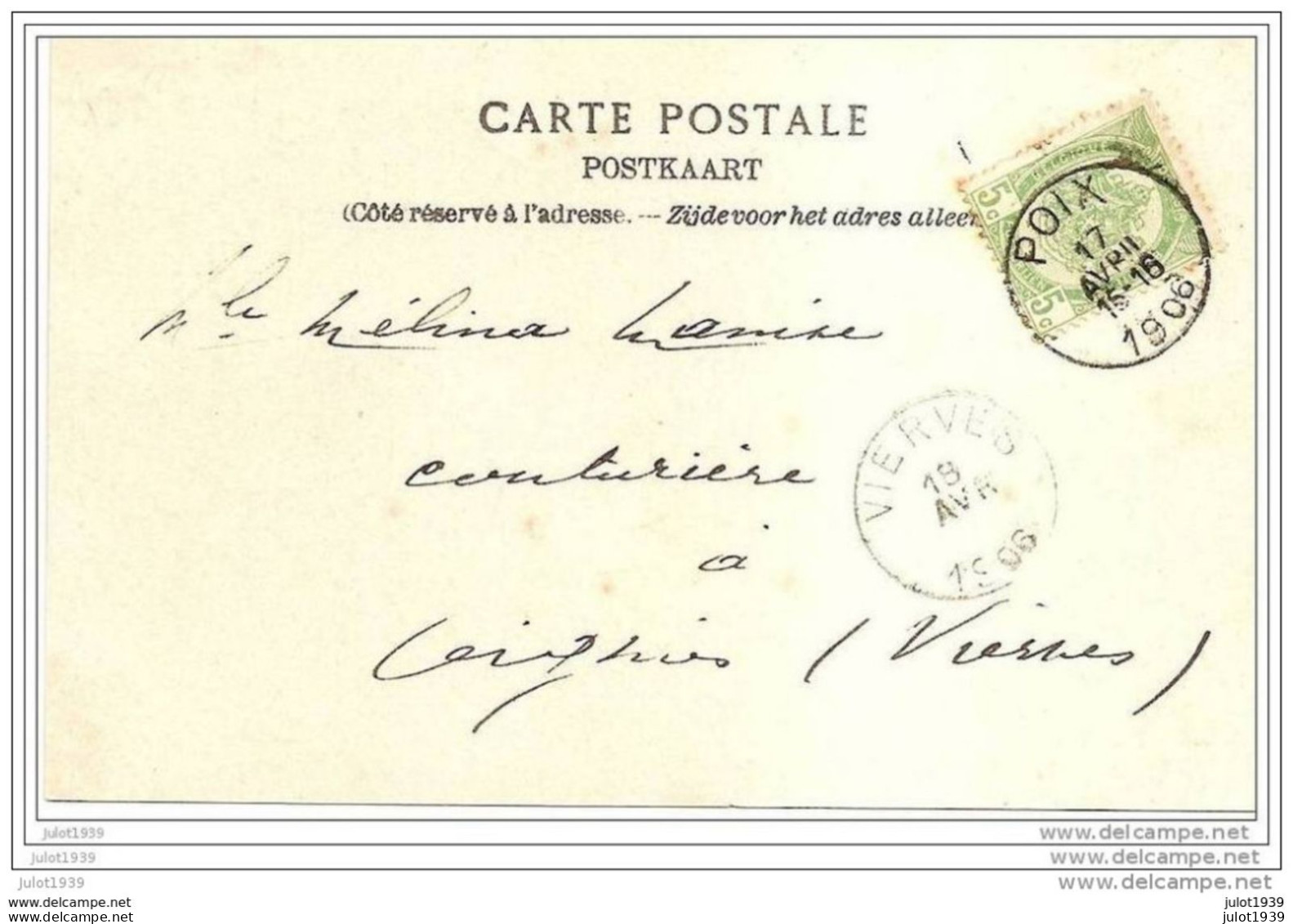 POIX  ..-- ARRET  TRAM .   Hôtel SAINT - HUBERT Soeurs . 1906 ( Melle Mélina LAMINE? ) . Voir Verso . - Saint-Hubert