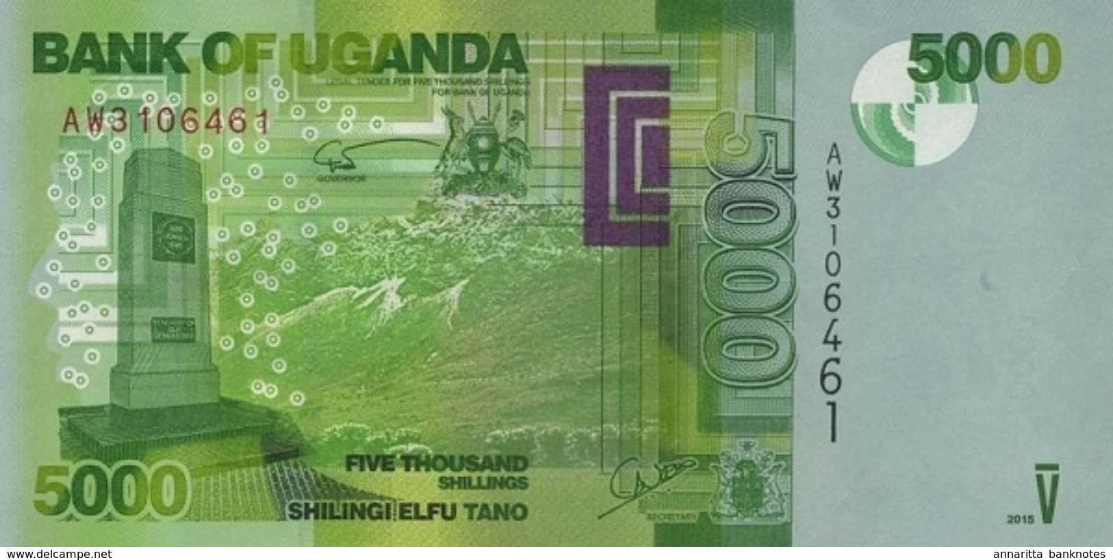 Uganda 5000 Shillings 2015, UNC, P-51d, UG B156d - Ouganda