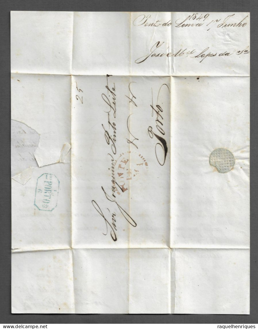 PORTUGAL PRE PHILATELIC LETTER - 1849 PONTE DE LIMA - PORTO (PLB#02) - ...-1853 Préphilatélie