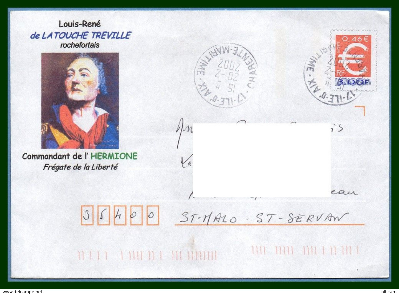 PAP € Repiqué L.R. De Latouche Treville Commandant De L'Hermione Cad 17 île D'Aix 2002 (pas Com.!) Frégate De La Liberté - Prêts-à-poster:private Overprinting