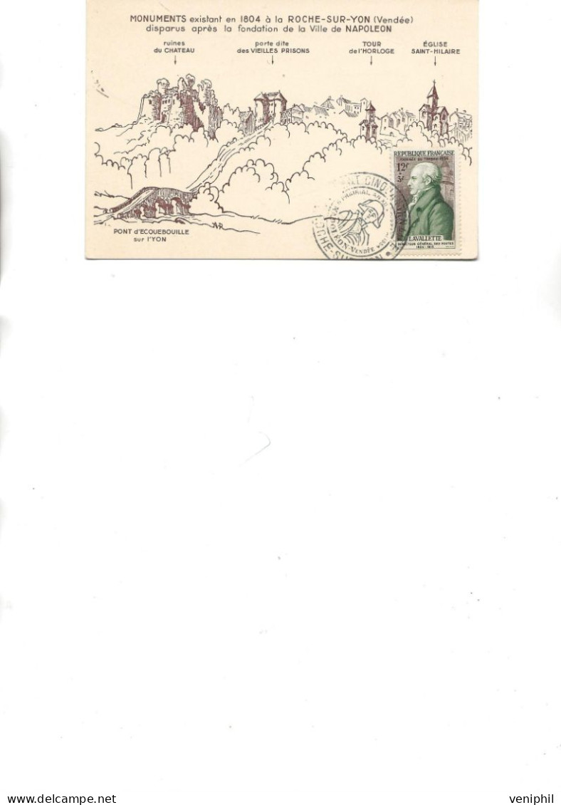 CARTE AFFRANCHIE N° 969 - OBLITEREE CACHET ILLUSTREE CENT CINQUANTENAIRE -LA ROCHE SUR YON -5E PRAIRIAL -NAPOLEON 1954 - Commemorative Postmarks