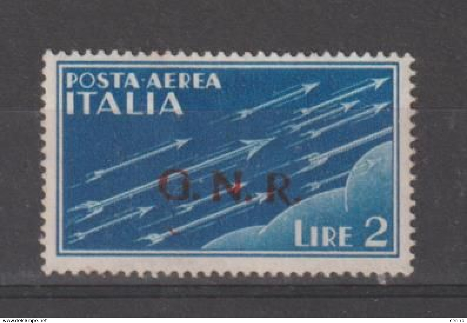 R.S.I.:  1944  P.A. ALLEGORIA  G.N.R.  -  £. 2  AZZURRO  L. -  SASS. 122 - Luftpost