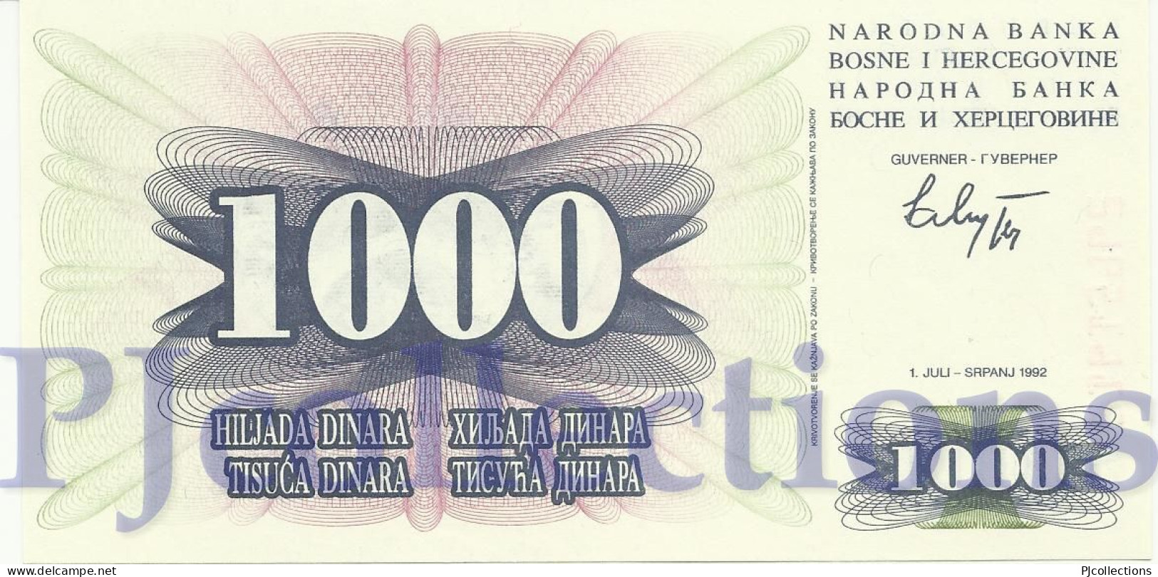 BOSNIA HERZEGOVINA 1000 DINARA 1992 PICK 15a UNC - Bosnie-Herzegovine