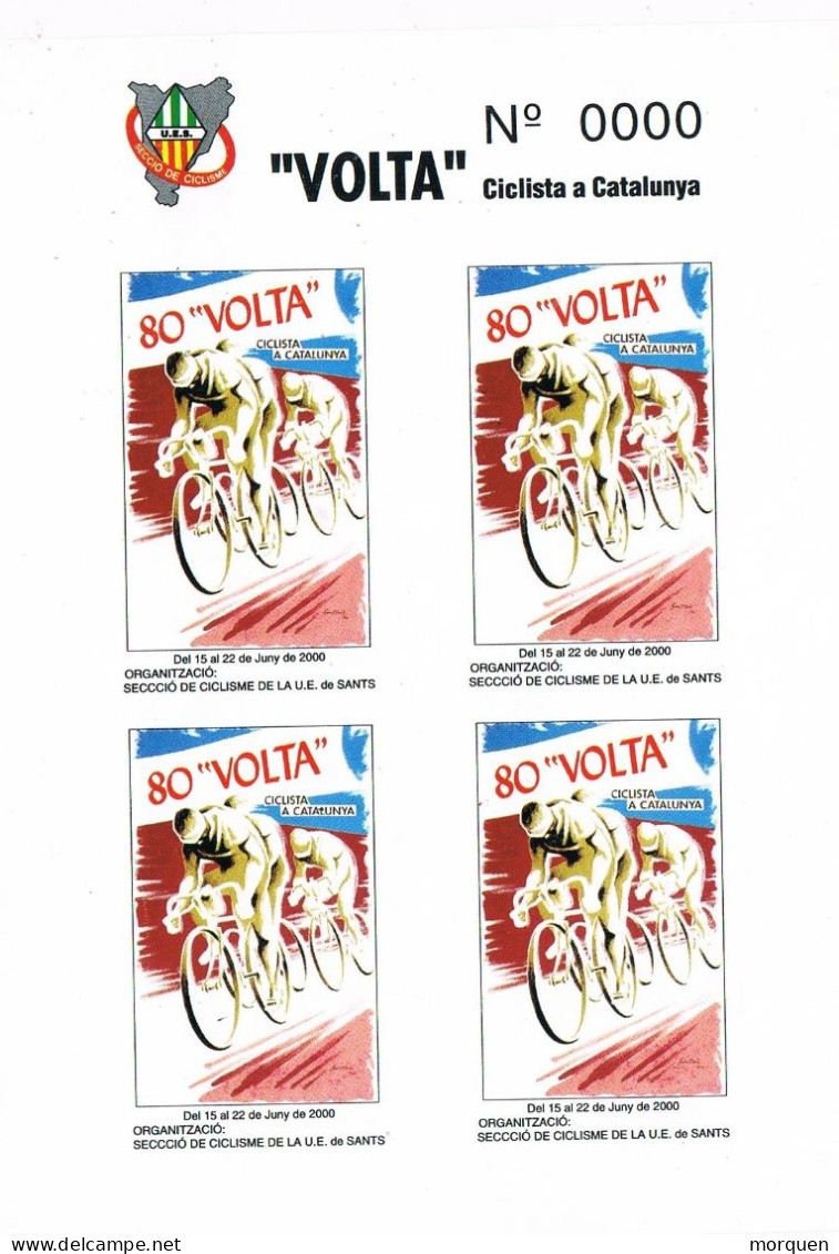 Hojita 4 Viñetas, Label, Cinderella. VOLTA Ciclista Catalunya  2000. Muestra Numeracion CEROS, Sin Dentar ** - Plaatfouten & Curiosa