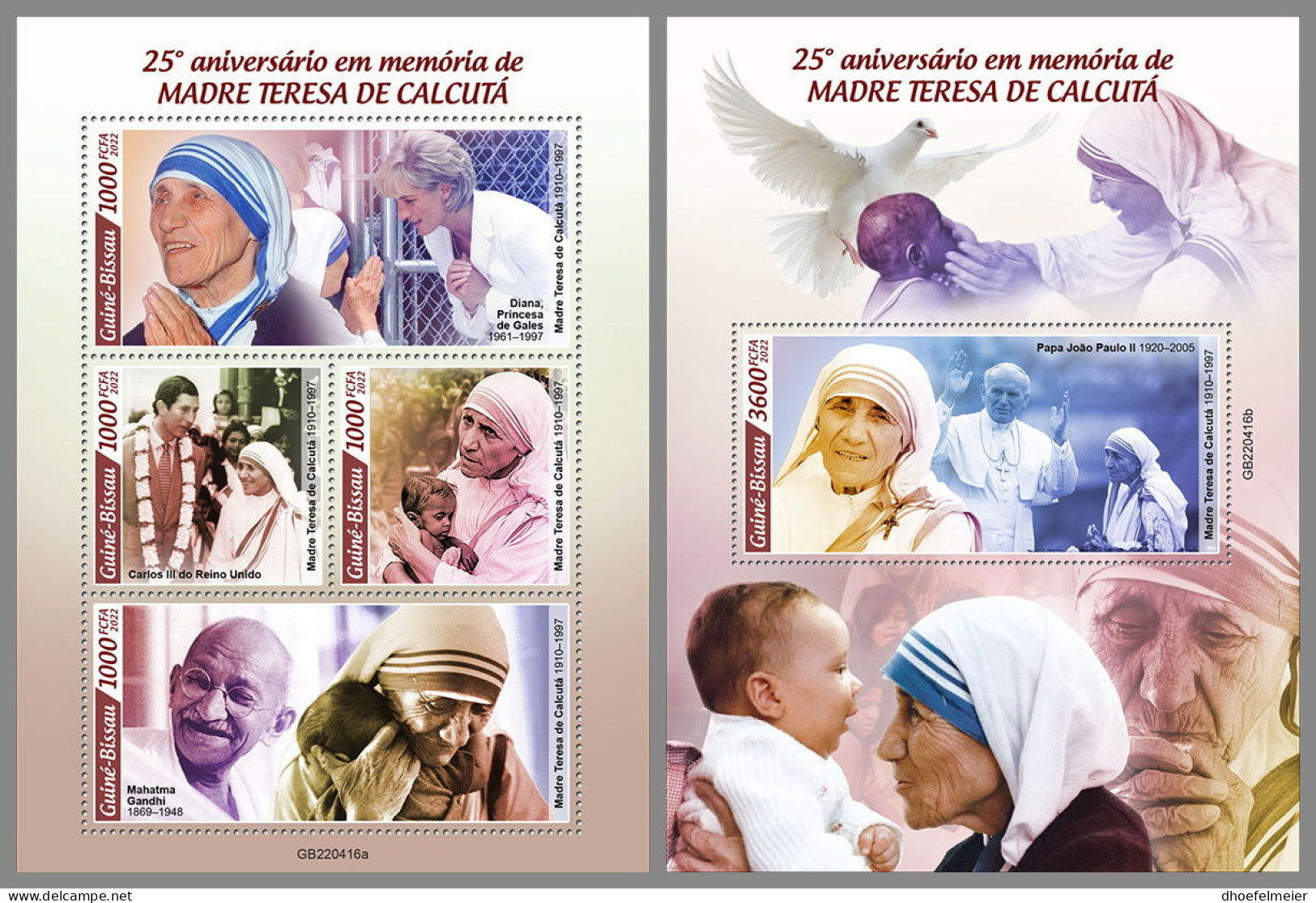 GUINEA BISSAU 2022 MNH Mother Teresa Mutter Teresa Mere Teresa M/S+S/S - IMPERFORATED - DHQ2311 - Moeder Teresa