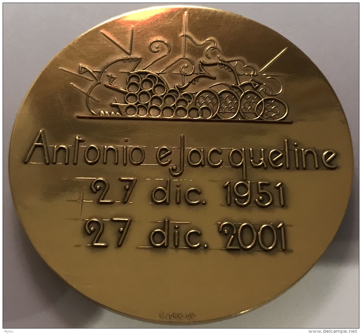 Médaille Pour Anniversaire De Mariage. Antonio Et Jacqueline. 1951 - 2001. Bodini . 60mm - Altri & Non Classificati