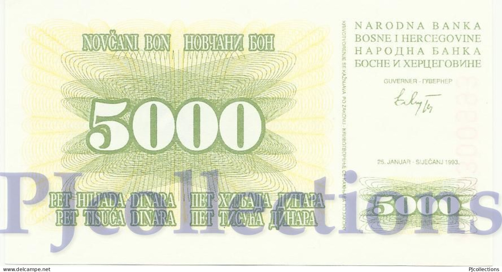 BOSNIA HERZEGOVINA 5000 DINARA 1992 PICK 16a UNC - Bosnie-Herzegovine