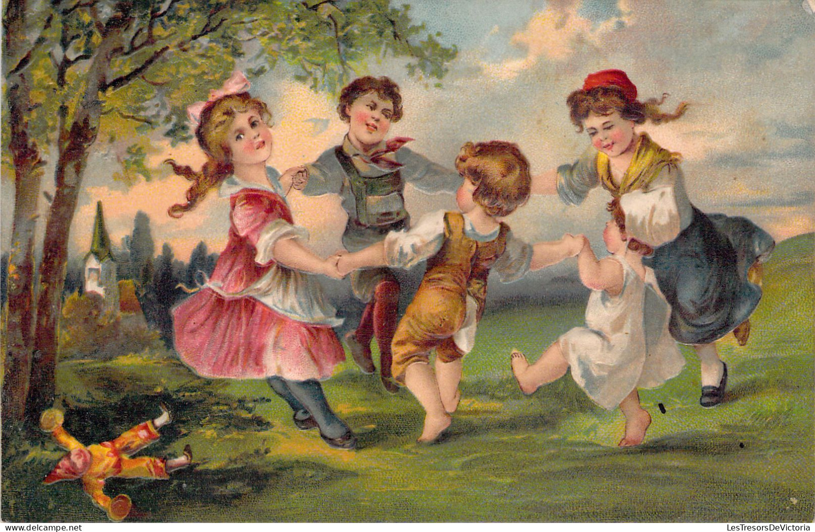 ENFANTS Dansent La Ronde Dans Le Jardin - Relief - Carte Postale Ancienne - Groupes D'enfants & Familles