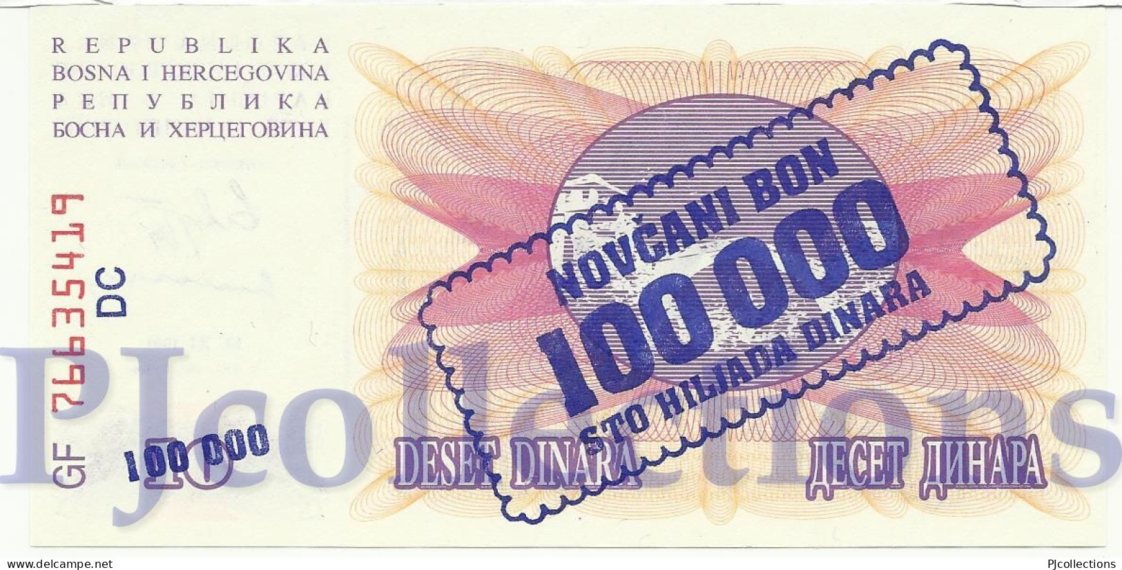 LOT BOSNIA HERZEGOVINA 100000 DINARA 1993 PICK 34b UNC X 5 PCS - Bosnie-Herzegovine