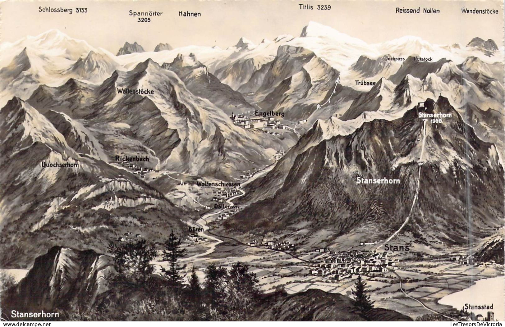 SUISSE - Stanserhorn - Montagnes - Ville - Carte Des Montagnes - Carte Postale Ancienne - Mon