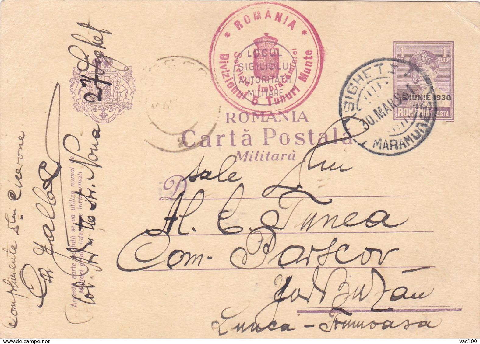 Romania, 1931, WWII Military Censored CENSOR ,POSTCARD STATIONERY  POSTMARK  SIGHET - 2. Weltkrieg (Briefe)