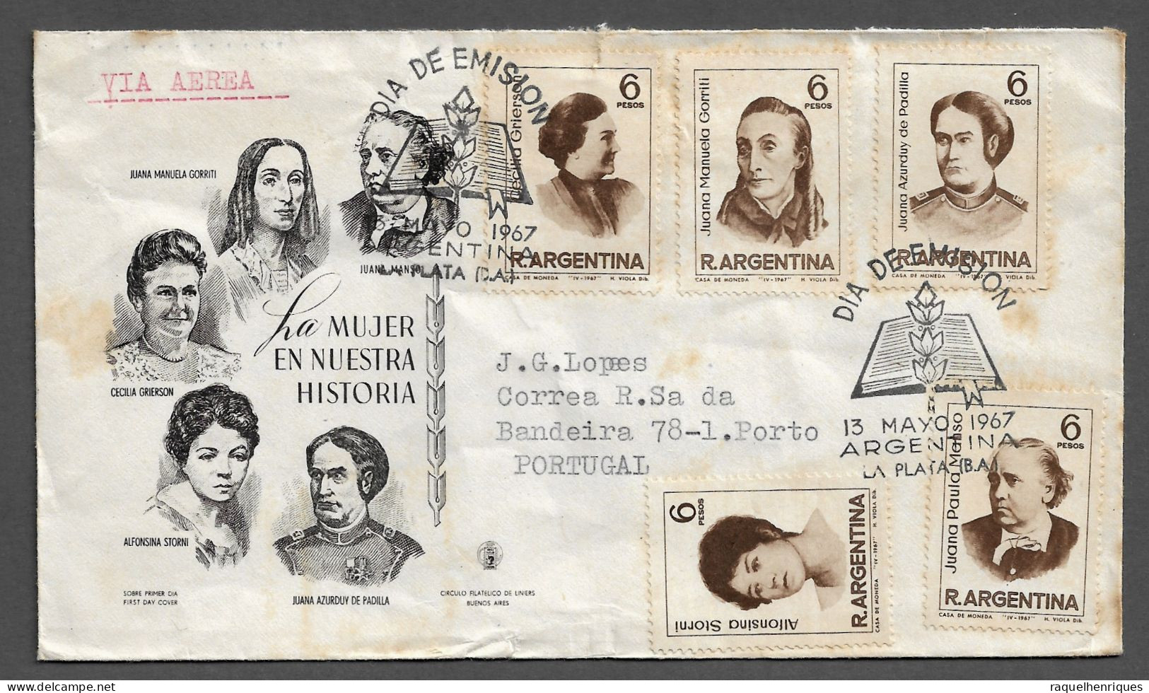 ARGENTINA FDC COVER - 1967 Famous Argentine Women - TO PORTUGAL (PLB#02) - Covers & Documents