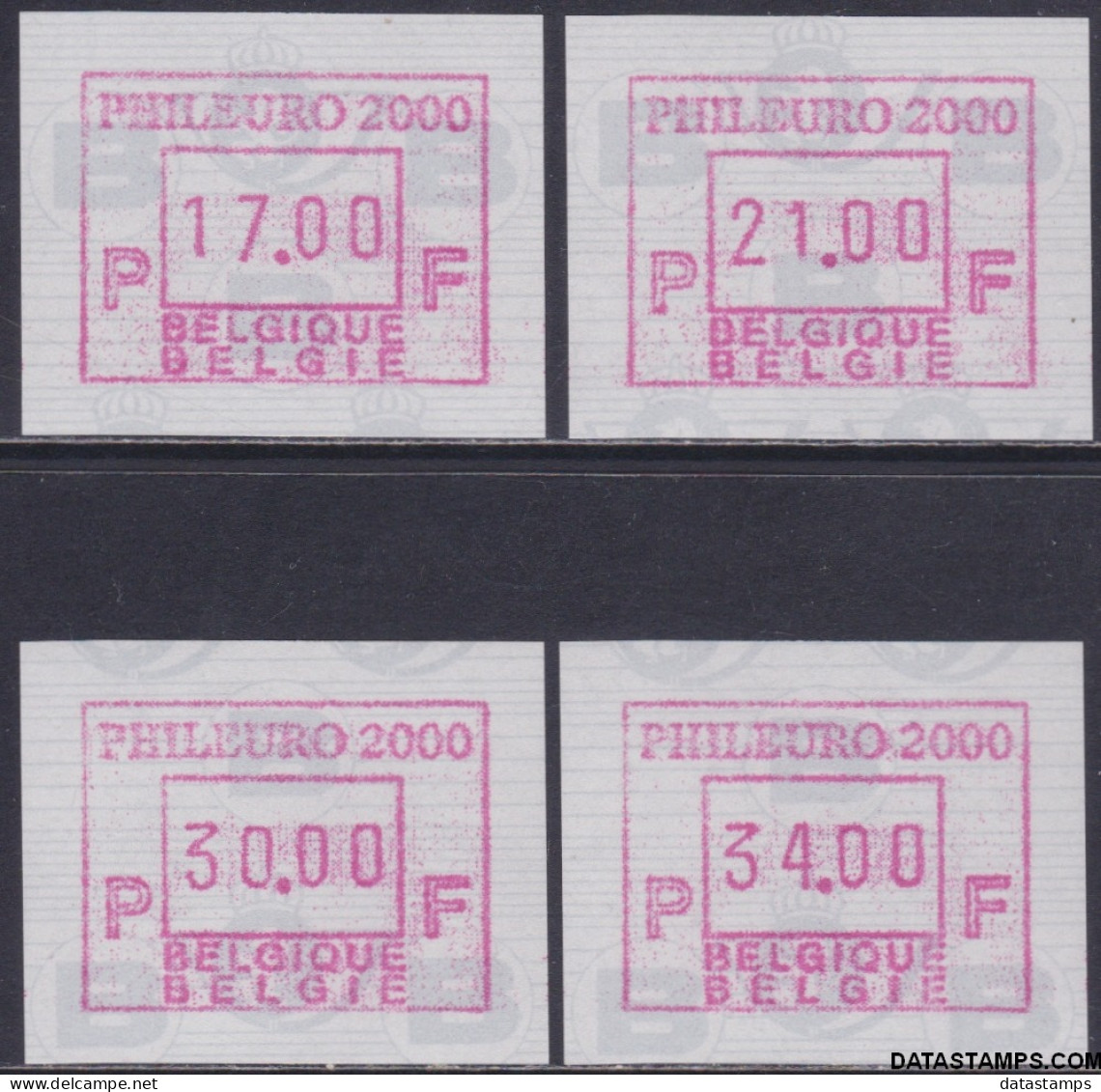 België 2000 - Mi:autom 42, Yv:TD 50A, OBP:ATM 102 Set, Machine Stamp - XX - Phileuro 2000 - Mint