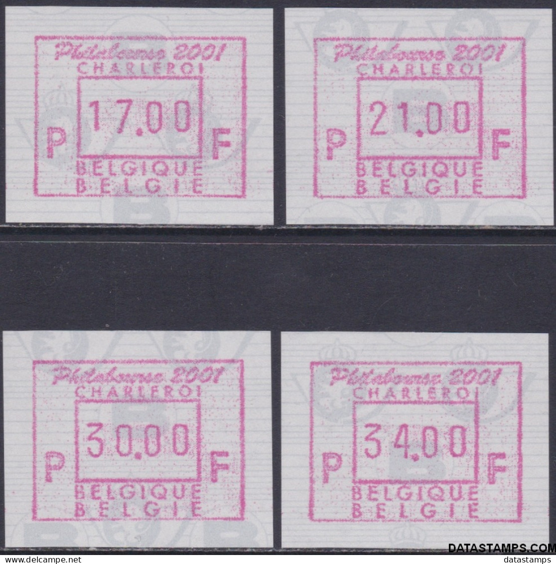 België 2001 - Mi:autom 44, Yv:TD 52, OBP:ATM 104 Set, Machine Stamp - XX - Philabourse 2001 - Ungebraucht