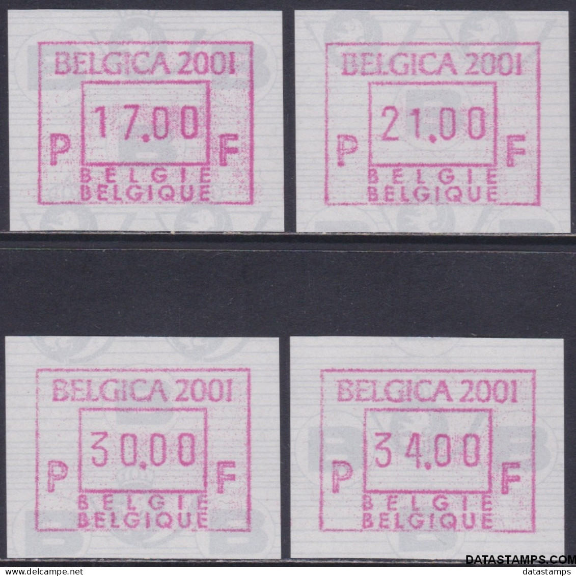 België 2001 - Mi:autom 45, Yv:TD 53, OBP:ATM 105 Set, Machine Stamp - XX - Belgica 2001 - Neufs