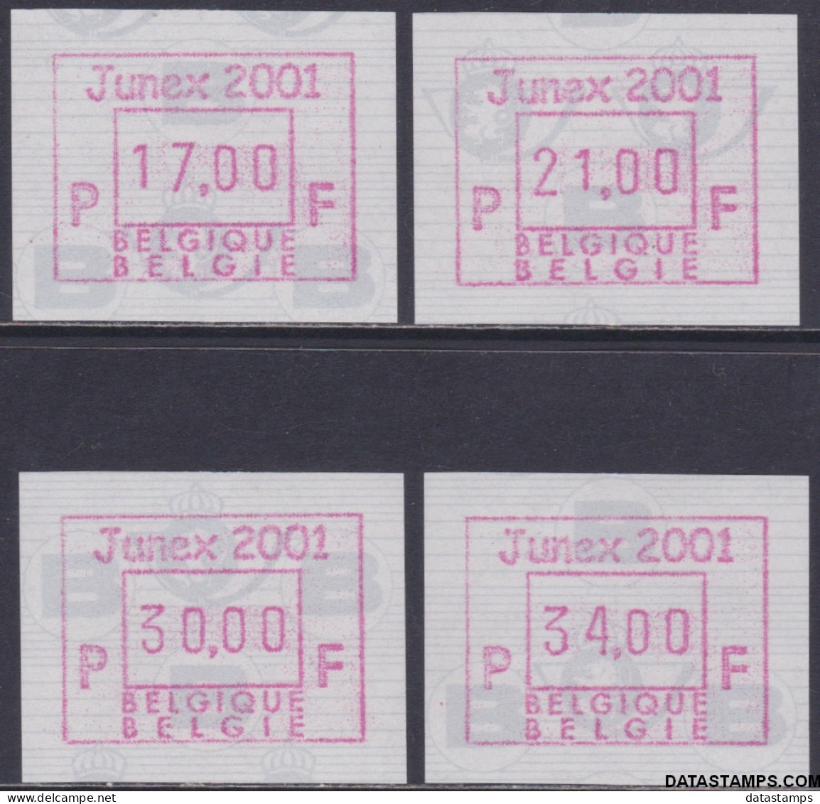 België 2001 - Mi:autom 46, Yv:TD 54, OBP:ATM 106 Set, Machine Stamp - XX - Junex 2001 - Mint