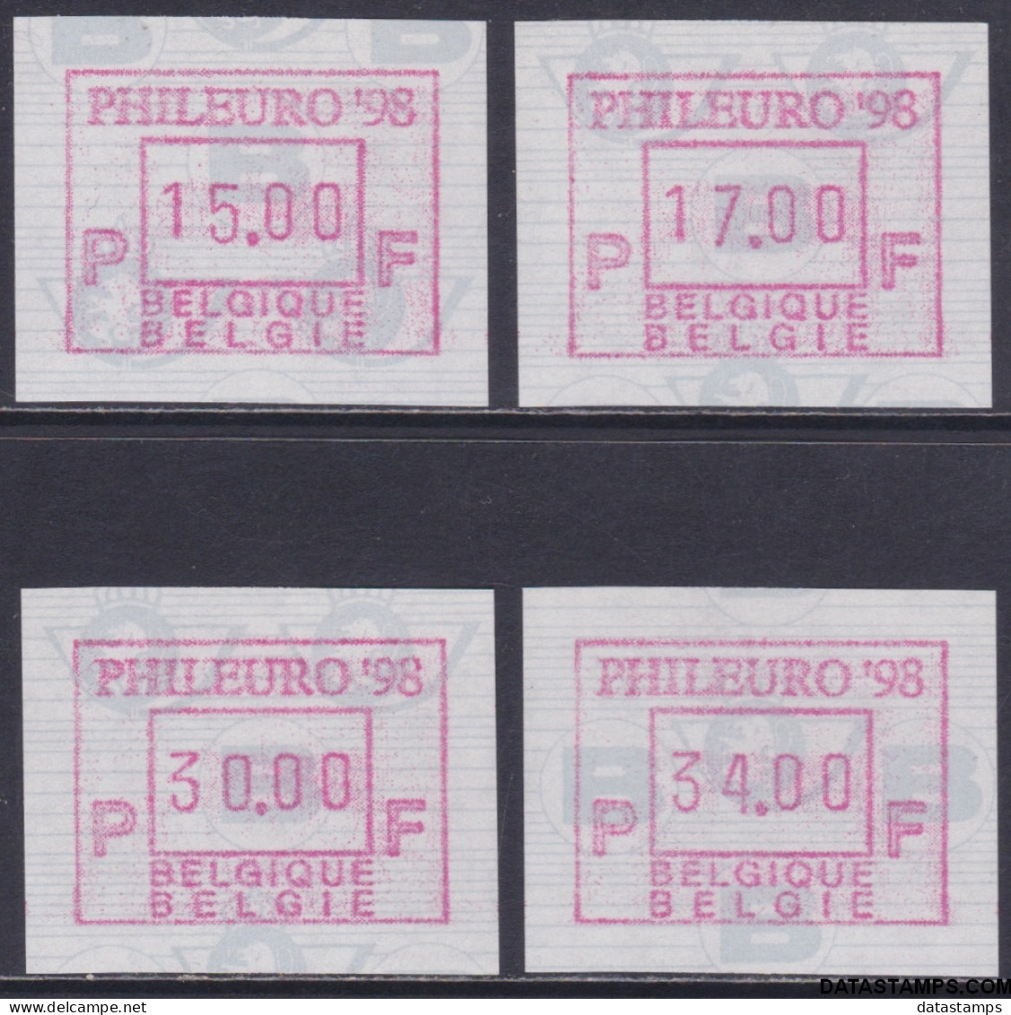 België 1998 - Mi:autom 36, Yv:TD 45, OBP:ATM 96 Set, Machine Stamp - XX - Phileuro 98 - Nuevos