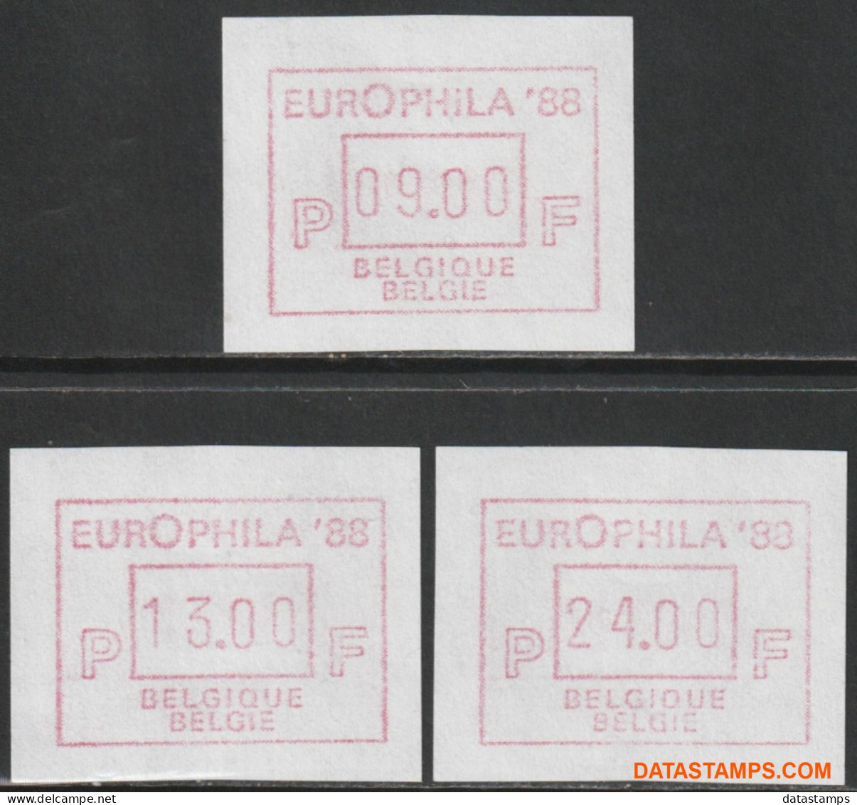 België 1988 - Mi:autom 13, Yv:TD 19, OBP:ATM 70 Set, Machine Stamp - XX - Europhila 88 - Ungebraucht
