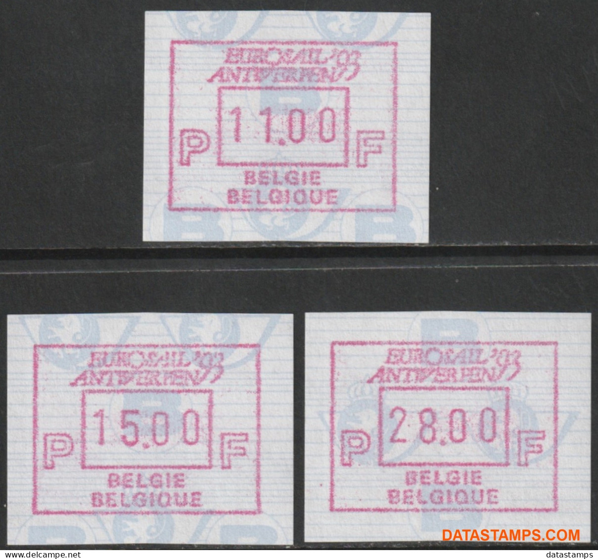 België 1993 - Mi:Autom 29, Yv:TD 38, OBP:ATM 89 Set, Machine Stamp - XX - Europhila 93 - Neufs