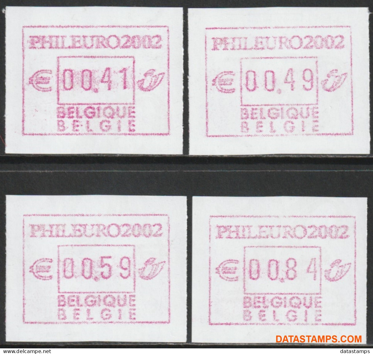 België 2002 - Mi:Autom 52, Yv:TD 57, OBP:ATM 109 Set, Machine Stamp - XX - Phil Euro 2002 - Nuovi