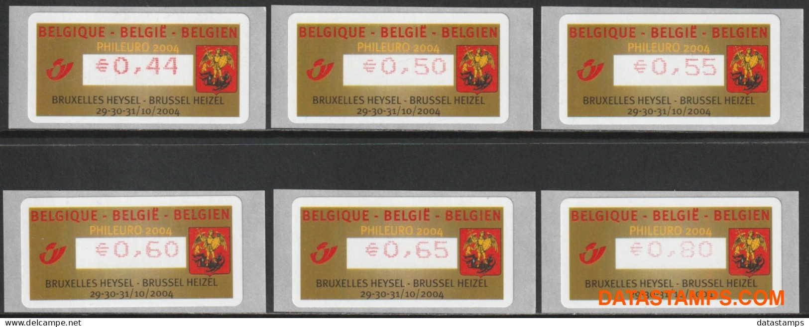 België 2004 - Mi:Autom 55, Yv:TD 63, OBP:ATM 112 Set, Machine Stamp - XX - Phil Euro 2004 Sint Michiel - Postfris