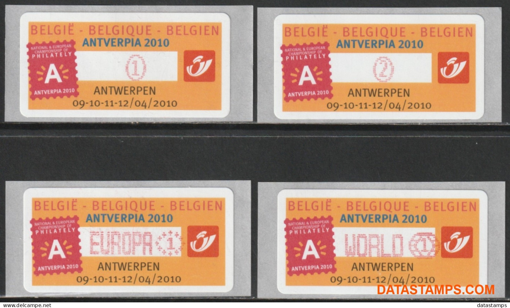 België 2009 - Mi:Autom 65, Yv:TD 73, OBP:ATM 122 Set, Machine Stamp - XX - Antverpia 2010 Fleurus - Ungebraucht