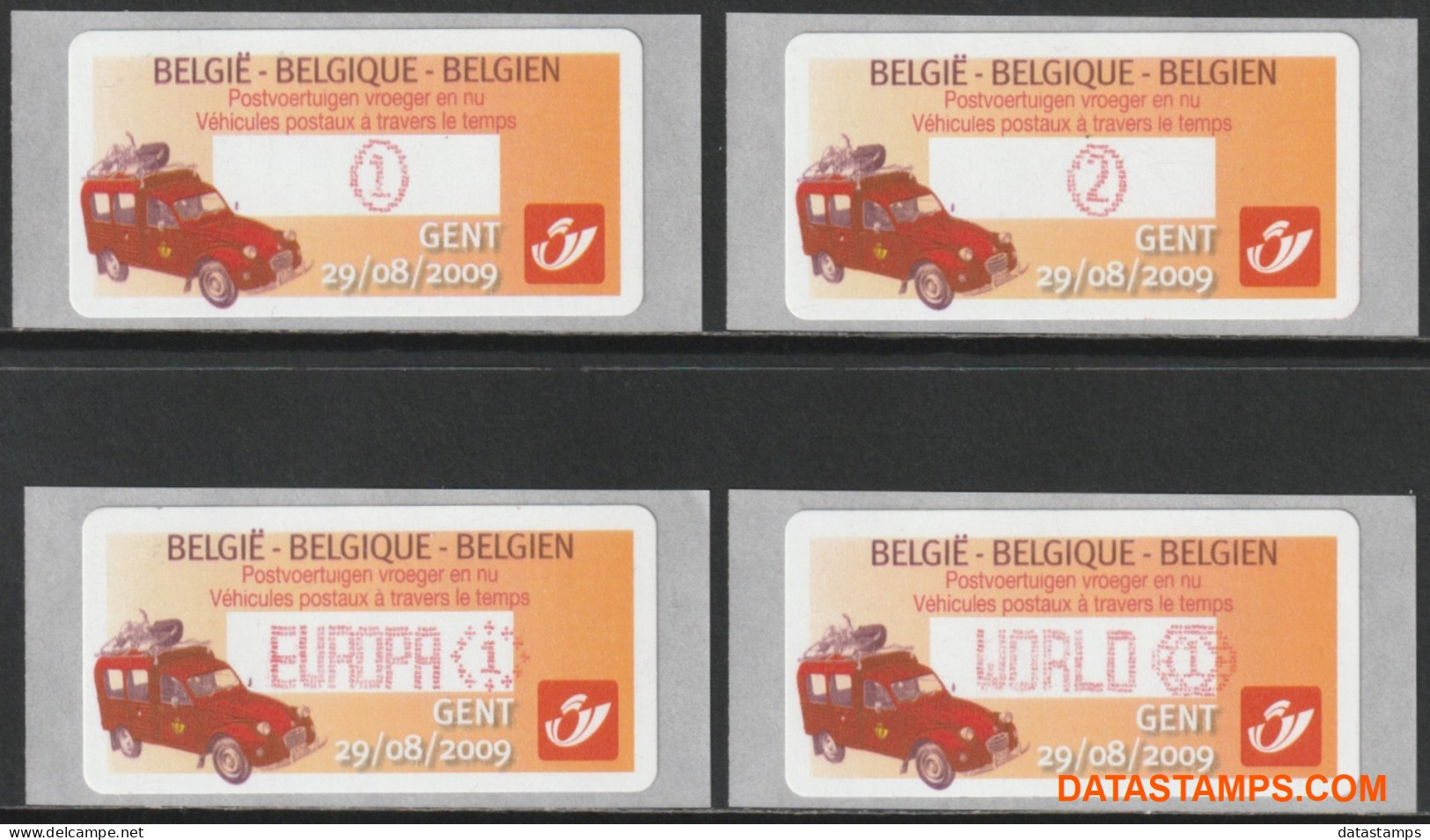 België 2009 - Mi:Autom 67, Yv:TD 75, OBP:ATM 124 Set, Machine Stamp - XX - Postal Vehicles Then And Now - Neufs