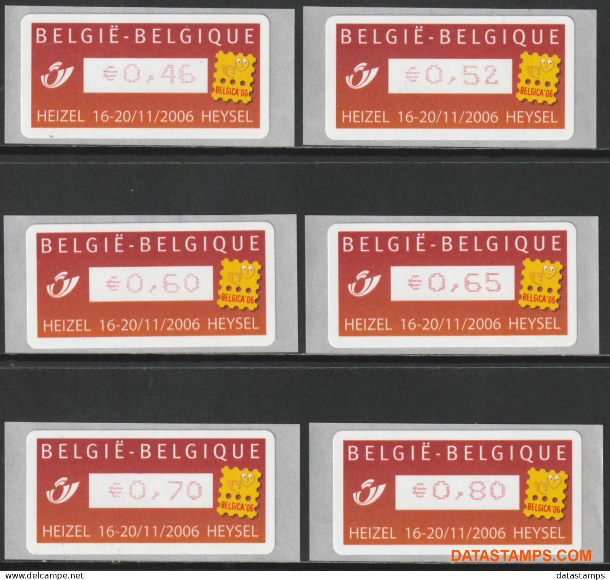 België 2006 - Mi:Autom 58, Yv:TD 66, OBP:ATM 115 Set, Machine Stamp - XX - Belgica 2006 - Mint