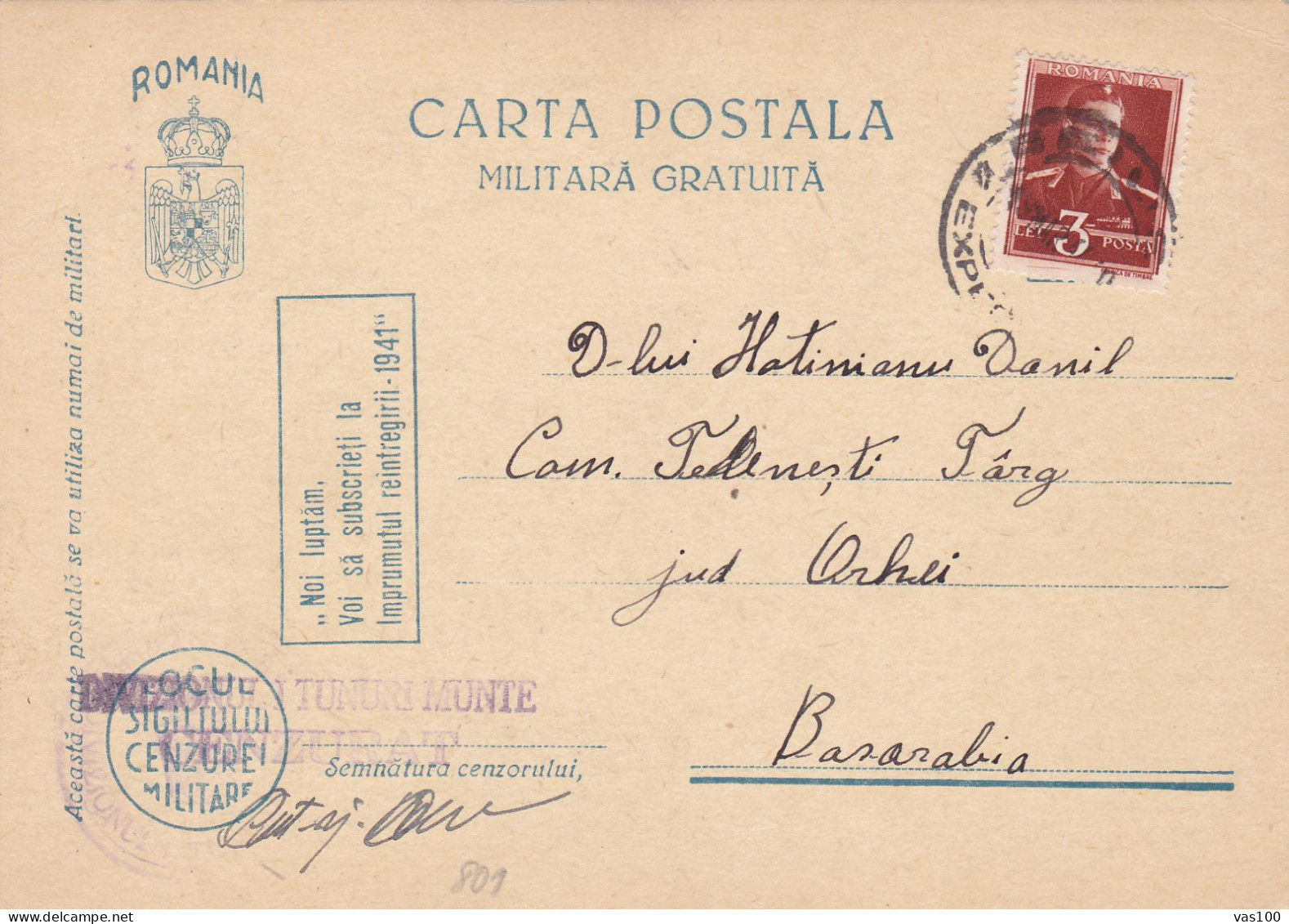 Romania, 1944, WWII Military Censored CENSOR ,POSTCARD STATIONERY  POSTMARK   BEIUS TO BASARABIA - 2de Wereldoorlog (Brieven)