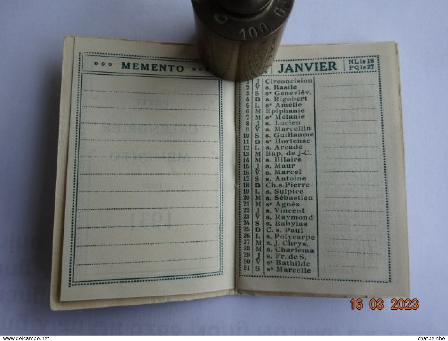 CALENDRIER  MEMENTO 1931 HORLOGERIE BIJOUTERIE M. IMBERT PARIS - Petit Format : 1921-40