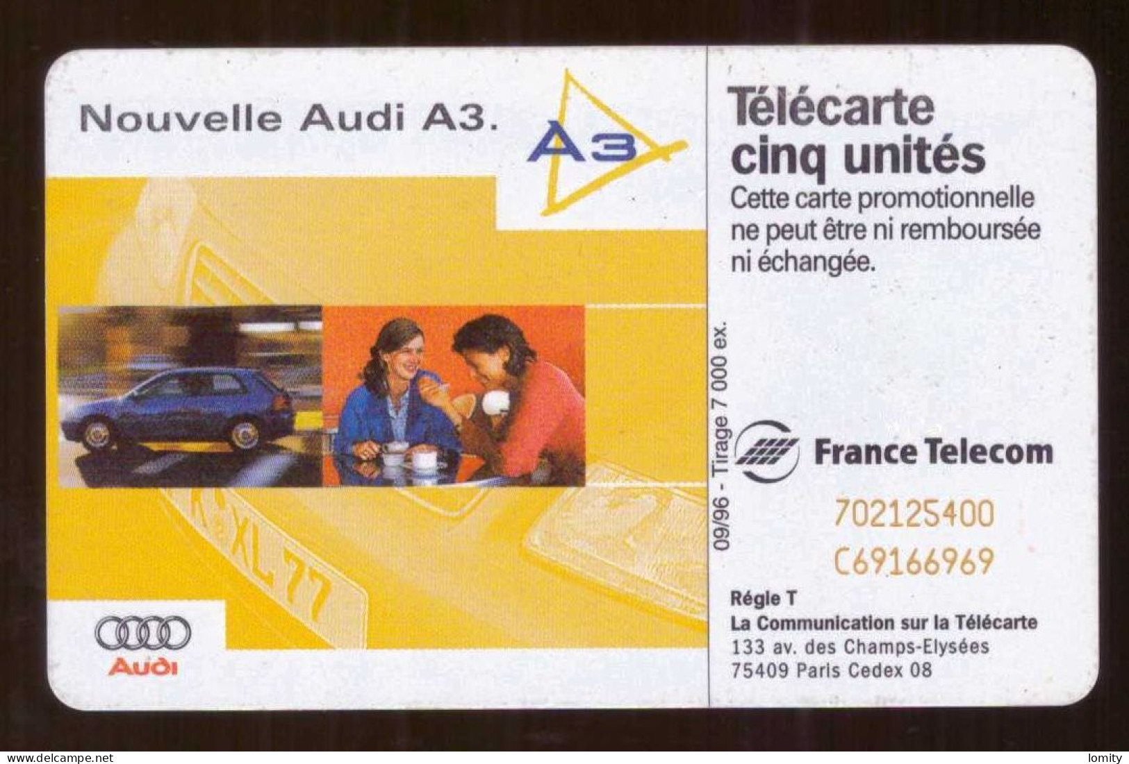 Télécarte Phonecard France 09/96 1996 7.000ex 5U Nouvelle Audi A3 Légère Extravagance , Voiture Auto - 5 Eenheden