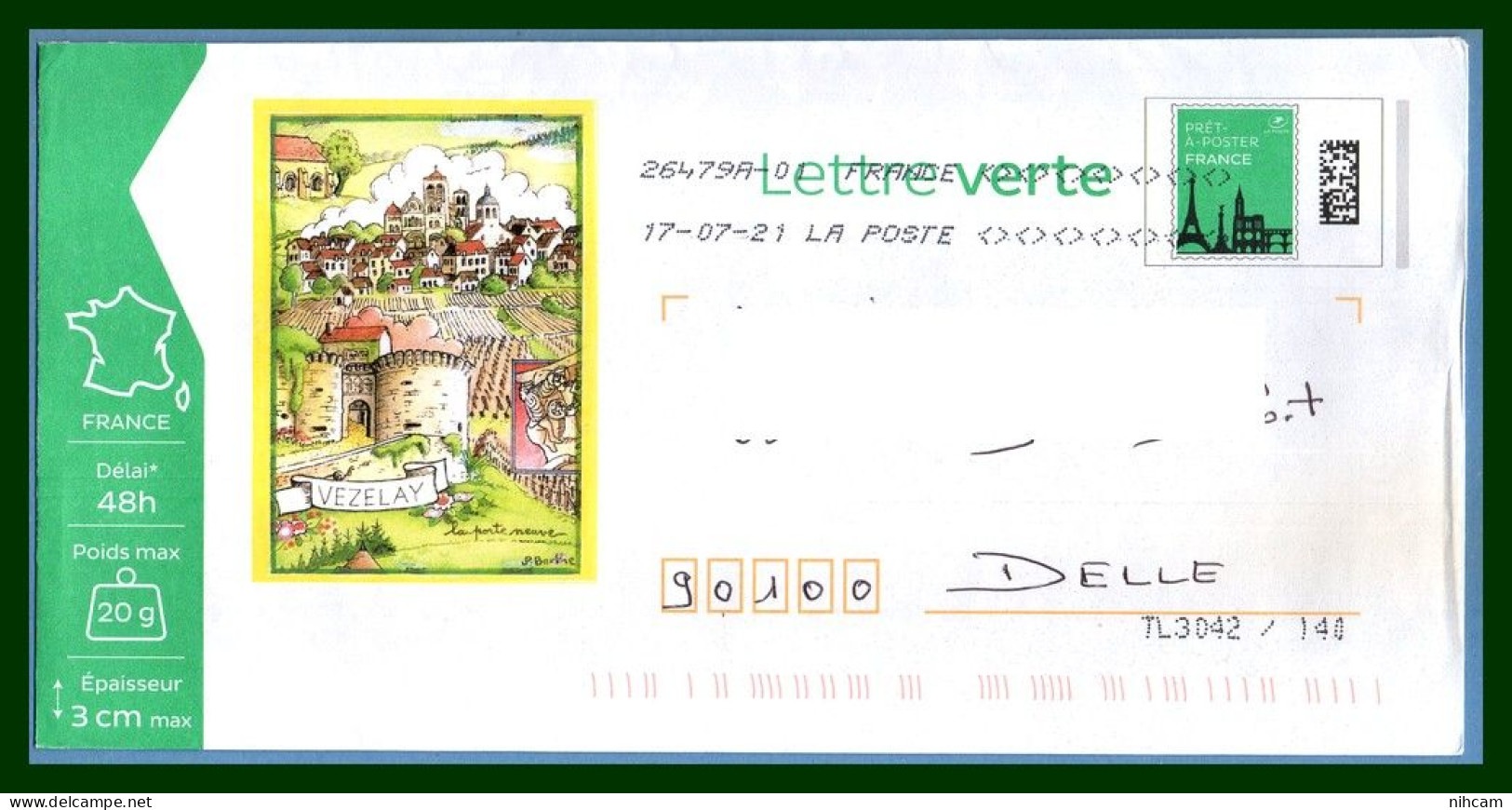 PAP LV T. Eiffel Repiqué Vezelay OMEC 2021 Illustr. P. Barthe " La Porte Neuve " - PAP : Sovrastampe Private