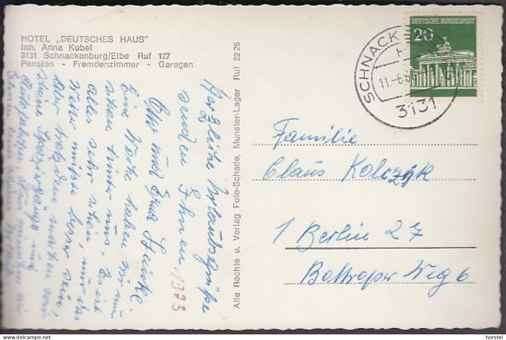 D-29493 Schnackenburg / Elbe - Hotel "Deutsches Haus" Anna Kubel - Landkarte - Kirche - Nice Stamp - Luechow