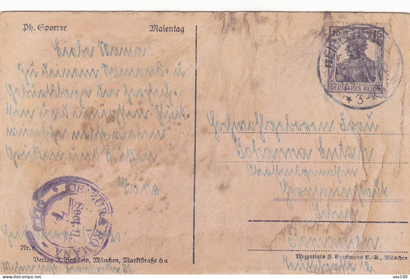 POSTCARD CENSORED CENSOR 1920 ROMANIEN - World War 1 Letters