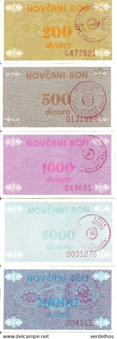 BOSNIE-HERZEGOVINE 200-500-1000-5000-10000 DINARA ND1992 VF P 48-49-50-51-52 ( 5 Billets ) - Bosnie-Herzegovine