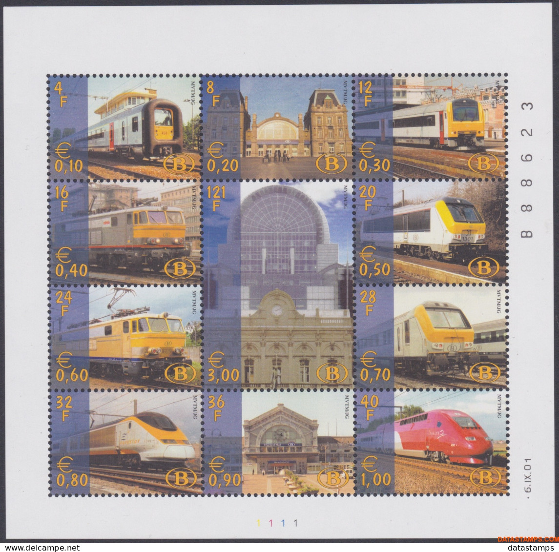 België 2001 - OBP:TRV BL 3, Railway Vignettes - XX - Modern Railroad - 1996-2013 Vignetten [TRV]