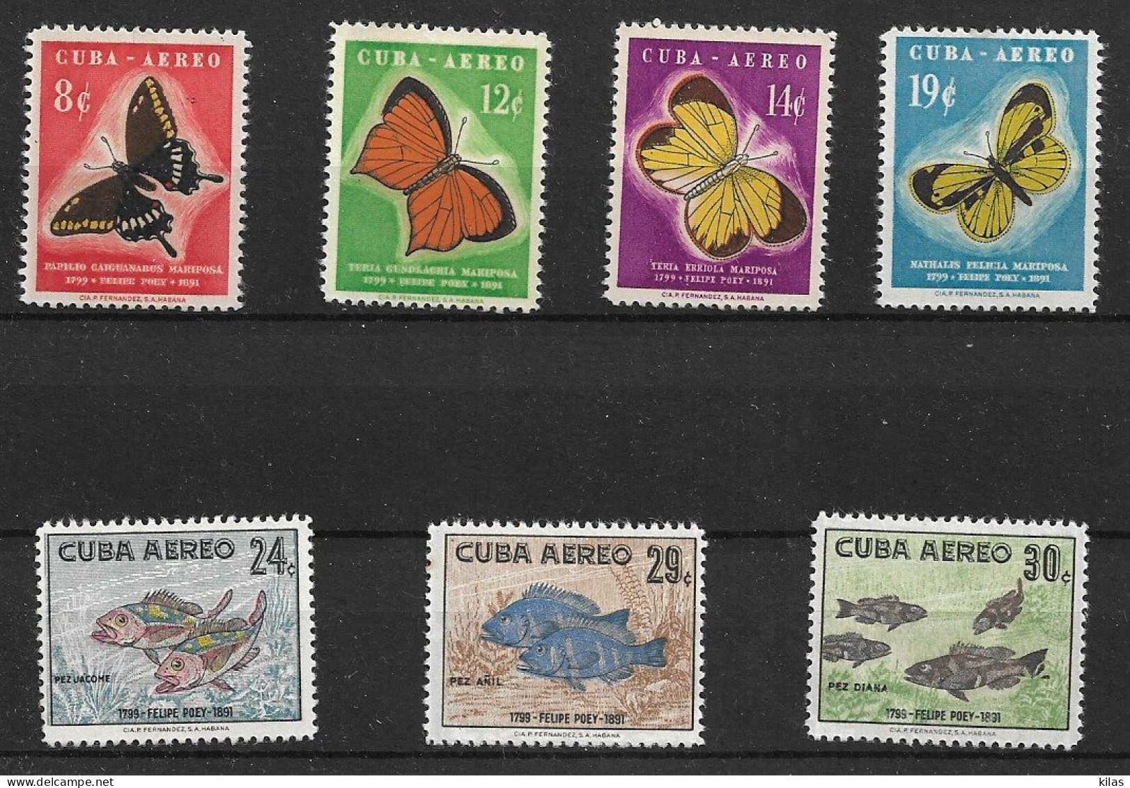 CUBA 1958 AIR MAIL, Butterflies And Fishs  MH - Poste Aérienne