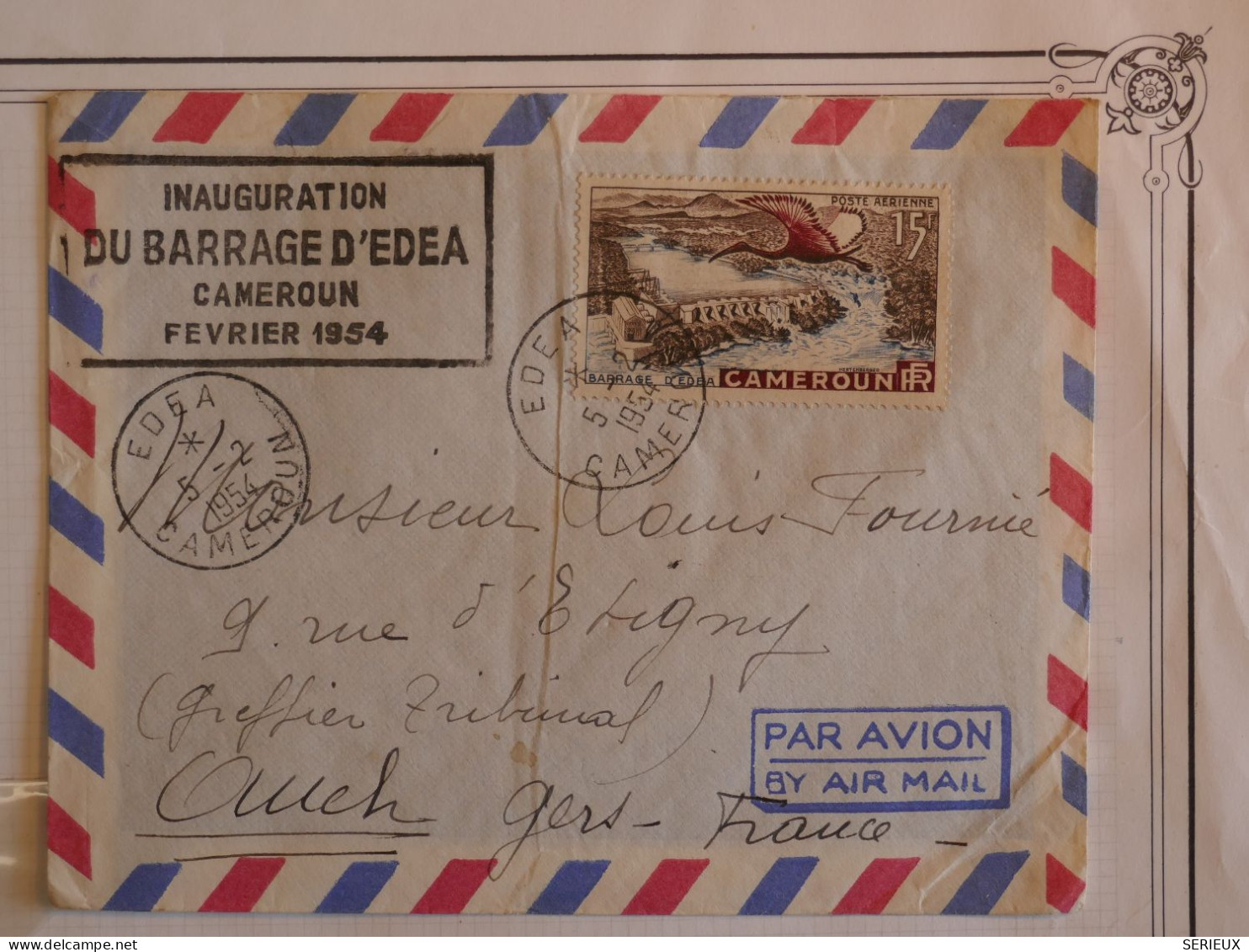 AR 23 CAMEROUN   BELLE  LETTRE 1954 PETIT BUREAU EDEA  A AUCH FRANCE +INAUGURATION DU BARRAGE++  + +AFFR. PLAISANT++ - Cartas & Documentos