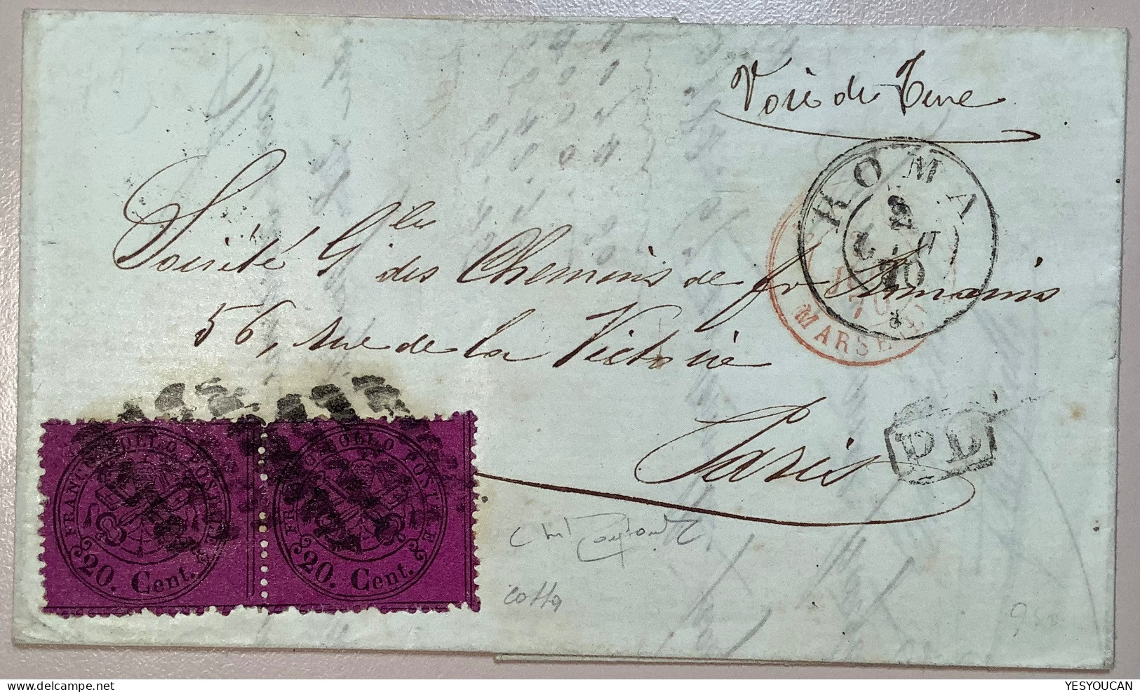 Stato Pontificio Sa.28=1600€ SPL ! (EX PROVERA) ROMA 1870 Lettera>Paris FRANCIA (France Lettre Pontifical States Cover - Stato Pontificio