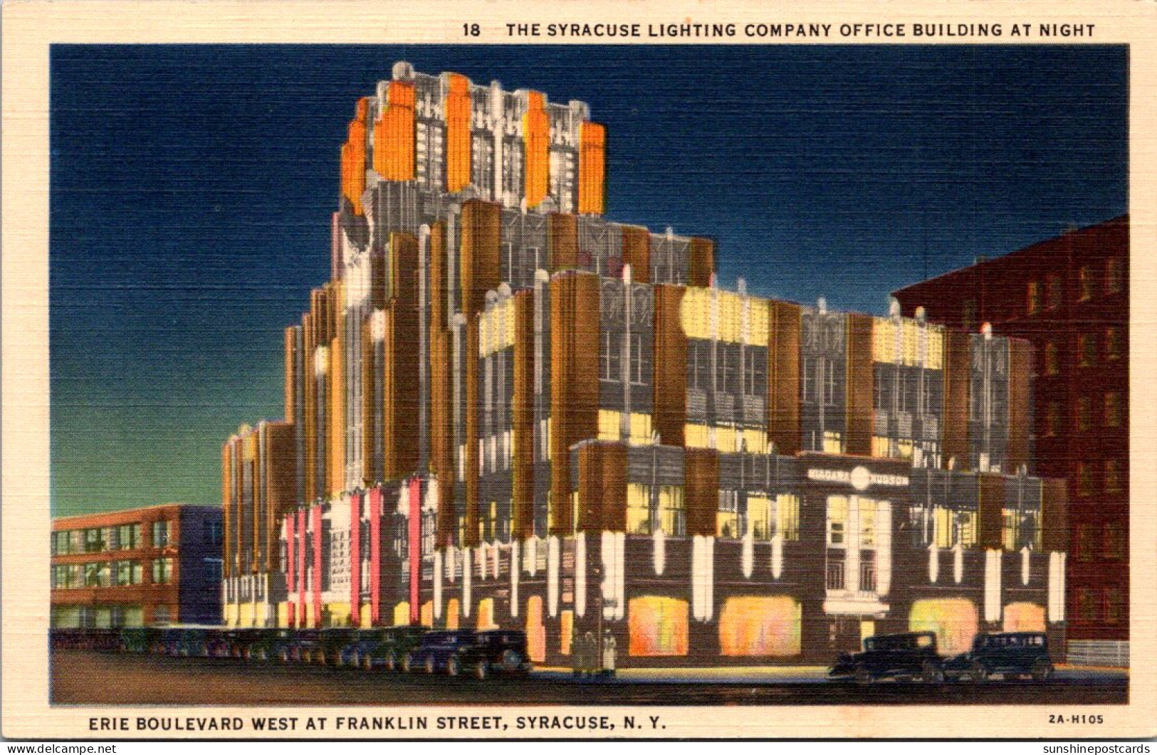 New York Syracuse The Syracuse Lighting Company Office Building At Night Curteich - Syracuse