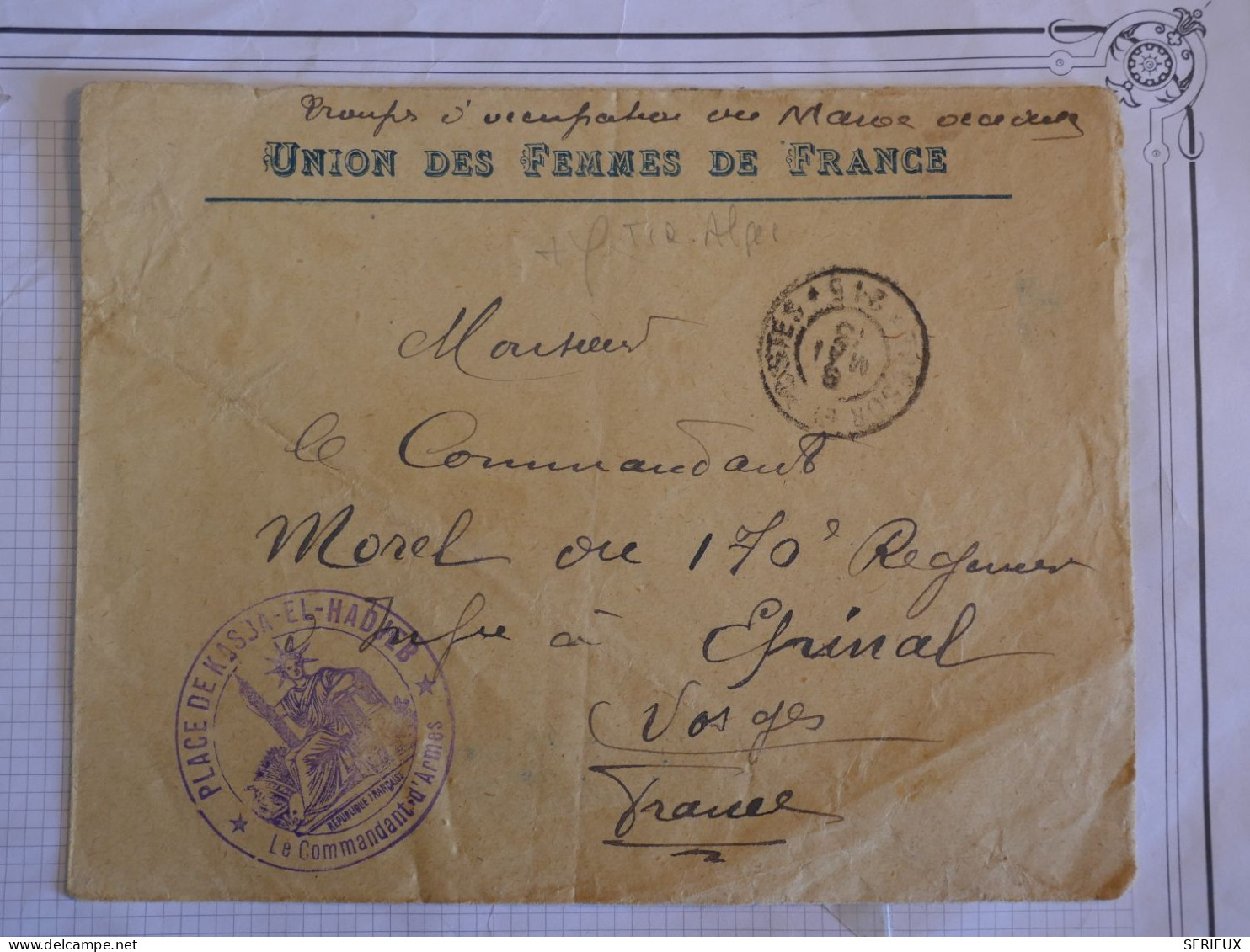 AR 23   TROUPES D OCCUPATIONS DU MAROC ORIENTAL LETTRE PRIVEE 1913 A EPINAL FRANCE + +AFFR.INTERESSANT++ - Briefe U. Dokumente