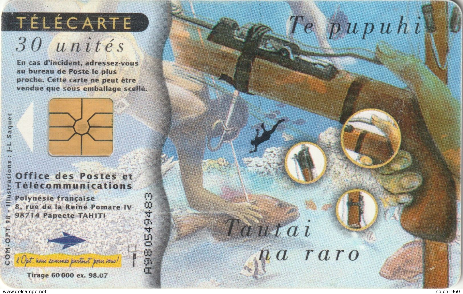 POLINESIA FRANCESA. FP076. La Peche Au Fusil. 1998-07. 60000 Ex. (039) - Polynésie Française