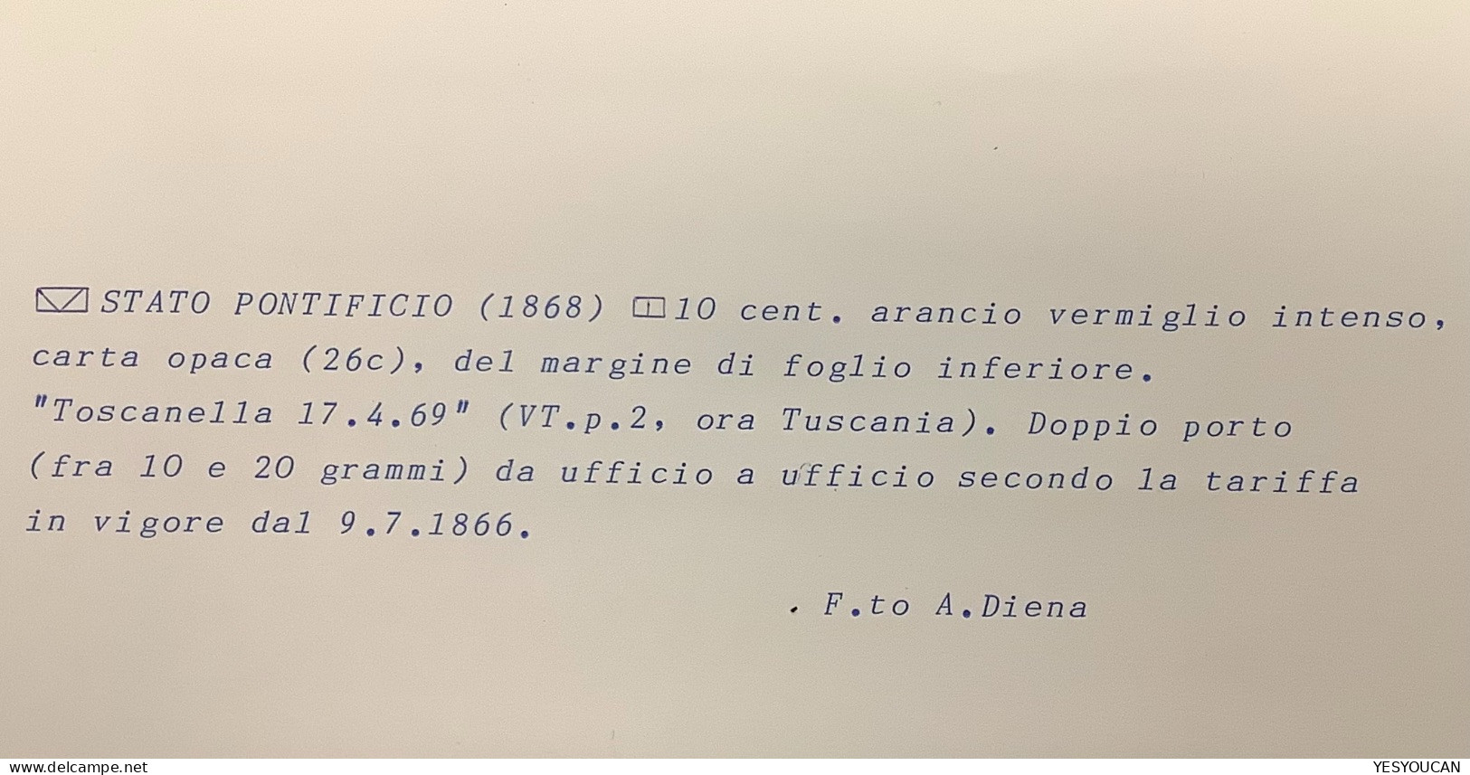 Stato Pontificio Sa.26c SPL ! (EX PROVERA) TOSCANELLA 1869 Lettera (A.Diena Lettre Pontifical States Cover - Estados Pontificados