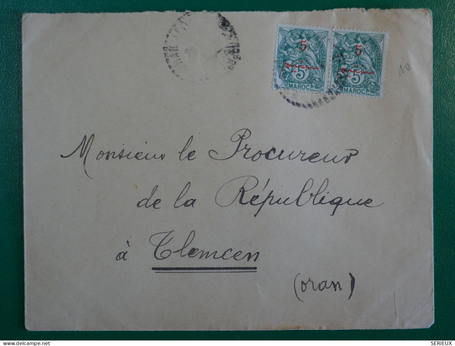 AR 23 MAROC    BELLE  LETTRE 1913  A  TLEMCEN +PAIRE DE TP. SURCHARGES  + +AFFR. PLAISANT++ - Storia Postale