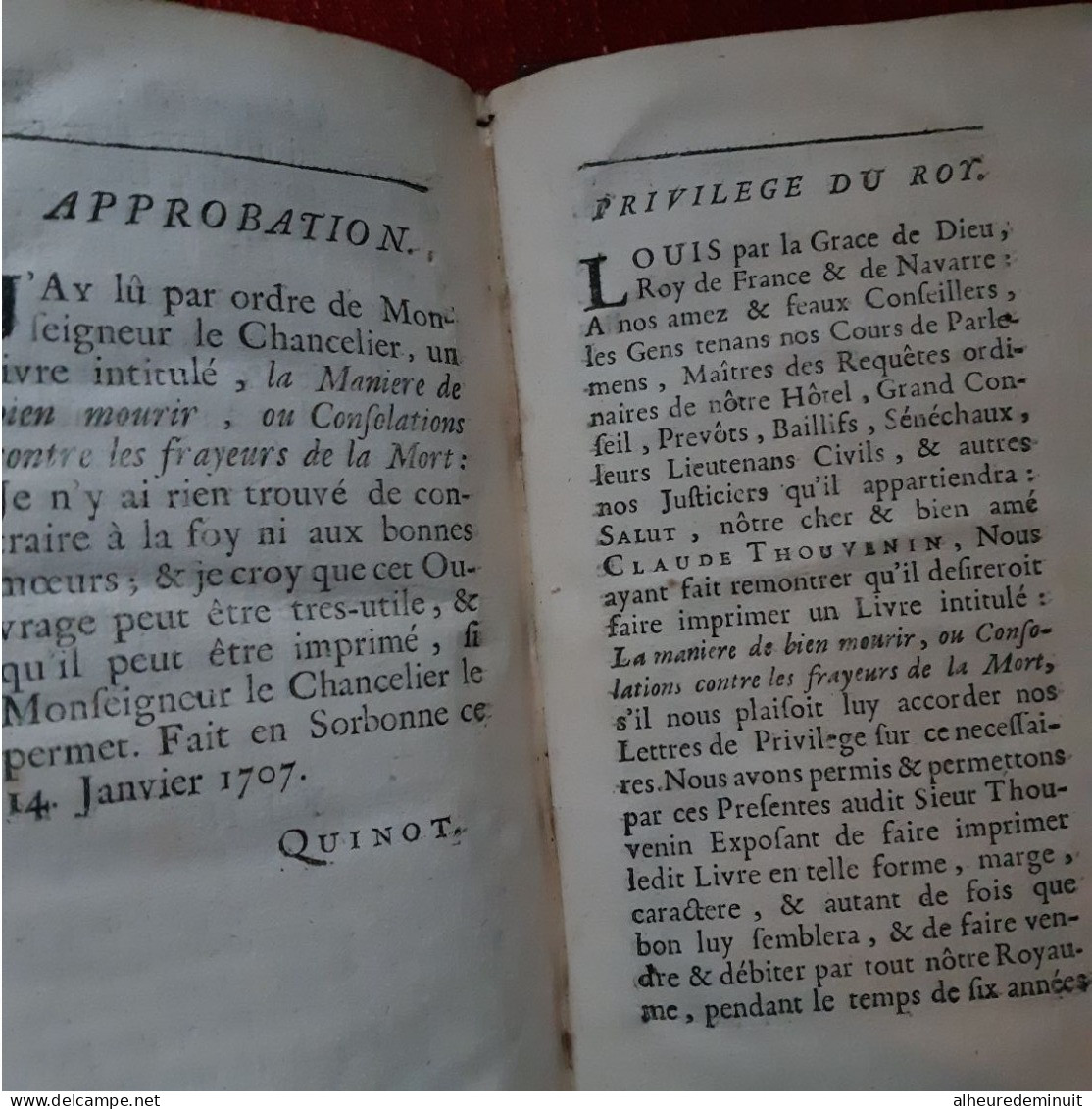 LA MANIERE DE BIEN MOURIR CONSOLATIONS CONTRE LES FRAYEURS DE LA MORT"1707"Abbé Thouvenin"son altesse royale de lorraine