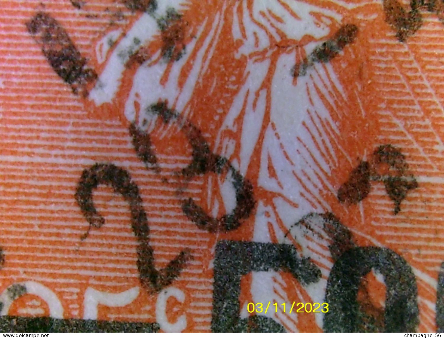 VARIETES FRANCE 1926 N° 221  SEMEUSE LIGNEE  OBLITEREE  28 - 4 .2?  / FILET BRISER  / DOS TRACE CHARNIERE - Used Stamps