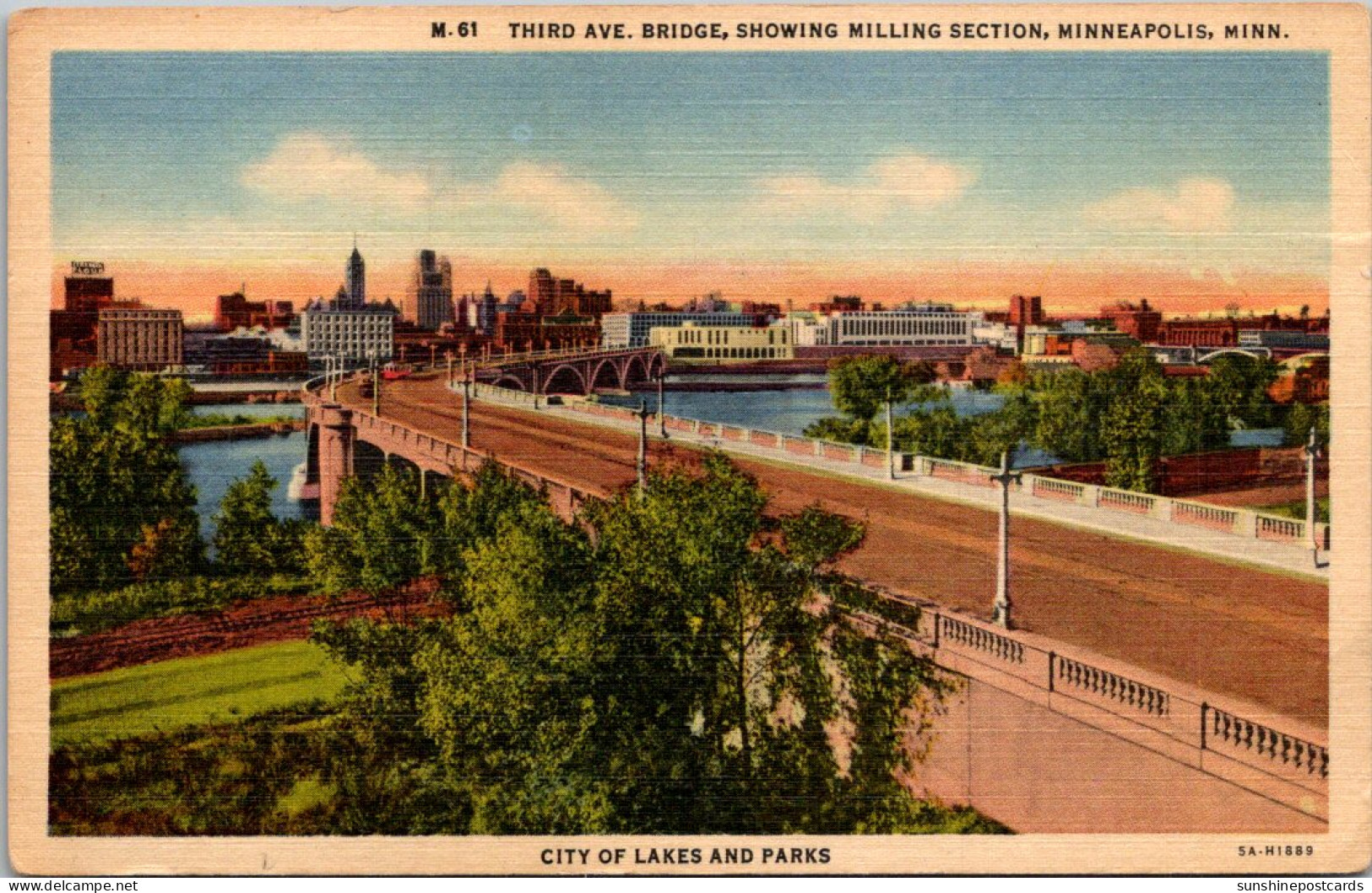 Minnesota Minneapolis Third Avenue Bridge Showing Milling Section Curteich - Minneapolis