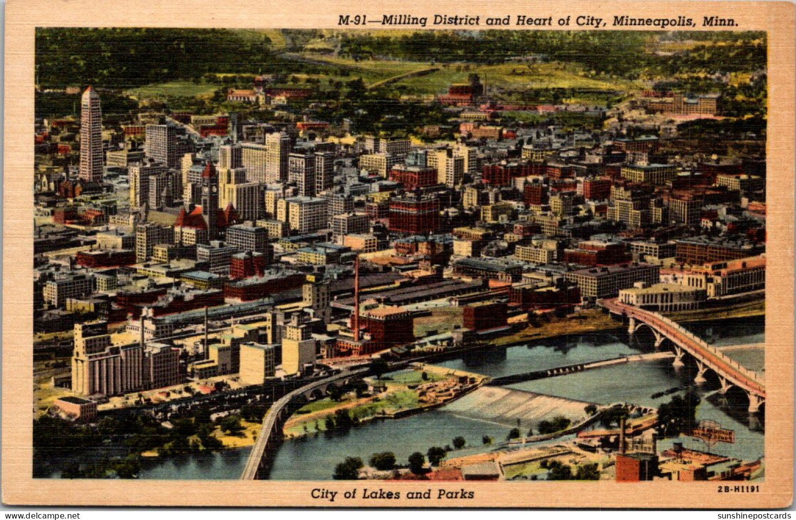 Minnesota Minneapolis Aerial View Of Milling District And Heart Of The City Curteich - Minneapolis