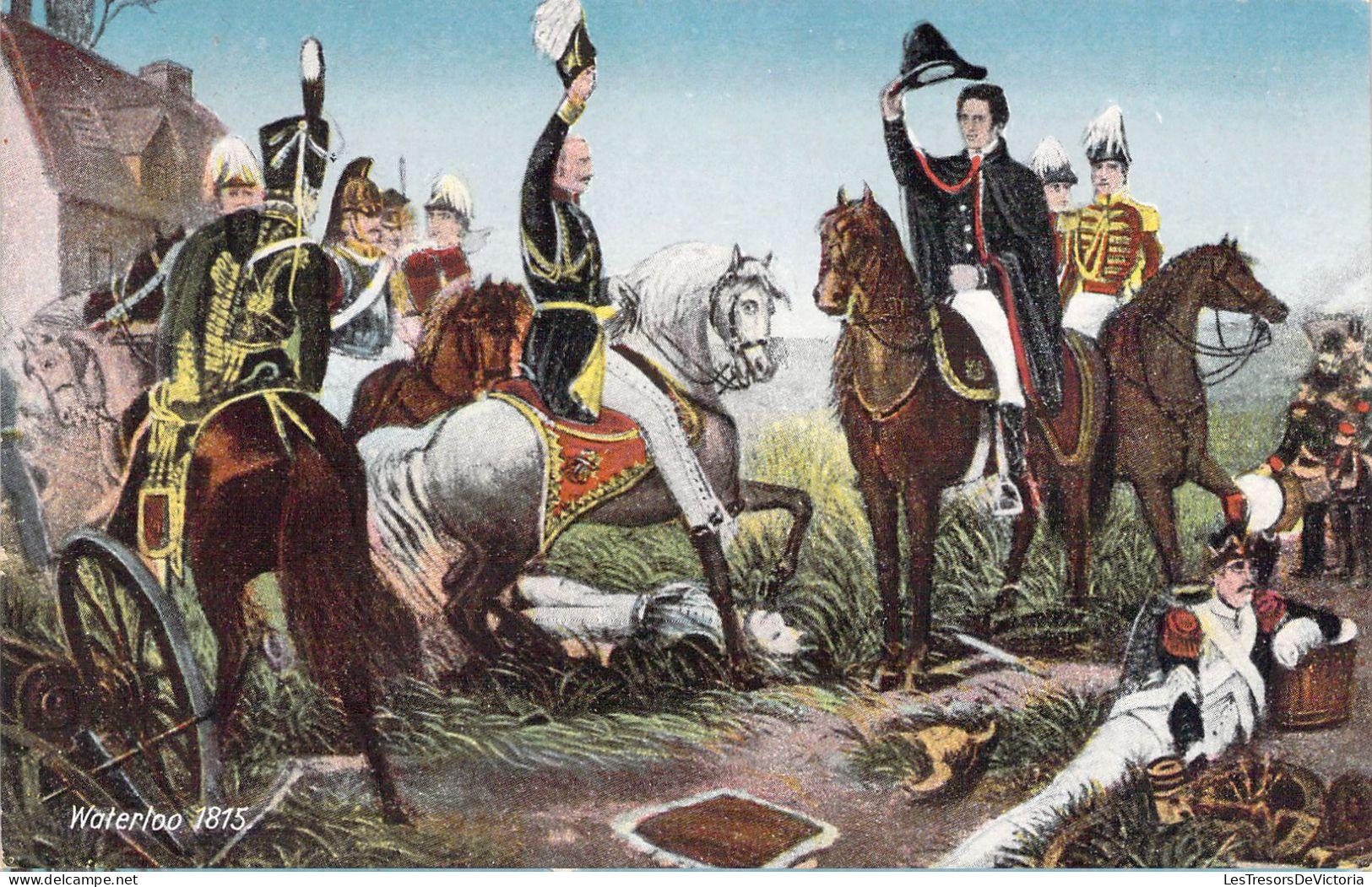PERSONNAGES HISTORIQUE - Waterloo 1815 - Rencontre De Wellington Et Blucher Devant La Belle.....- Carte Postale Ancienne - Historische Persönlichkeiten