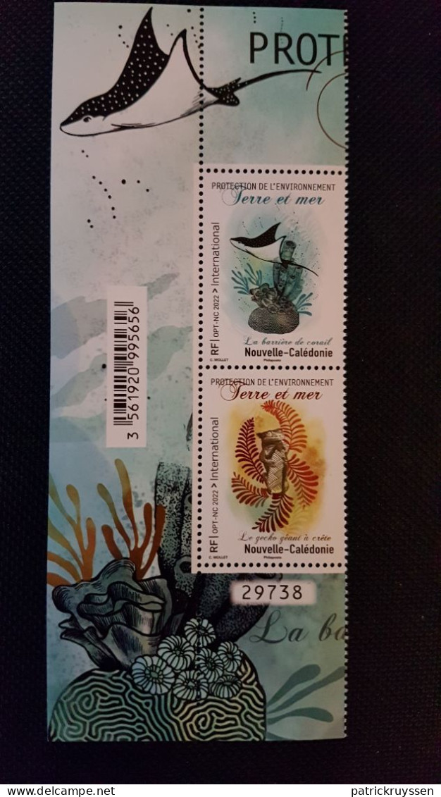 Caledonia 2022 Caledonie Environmental Protection GECKO Reptile Barrier Reef 2v Mnh Se Tenant  PAIRE VERT NUMBER - Ungebraucht